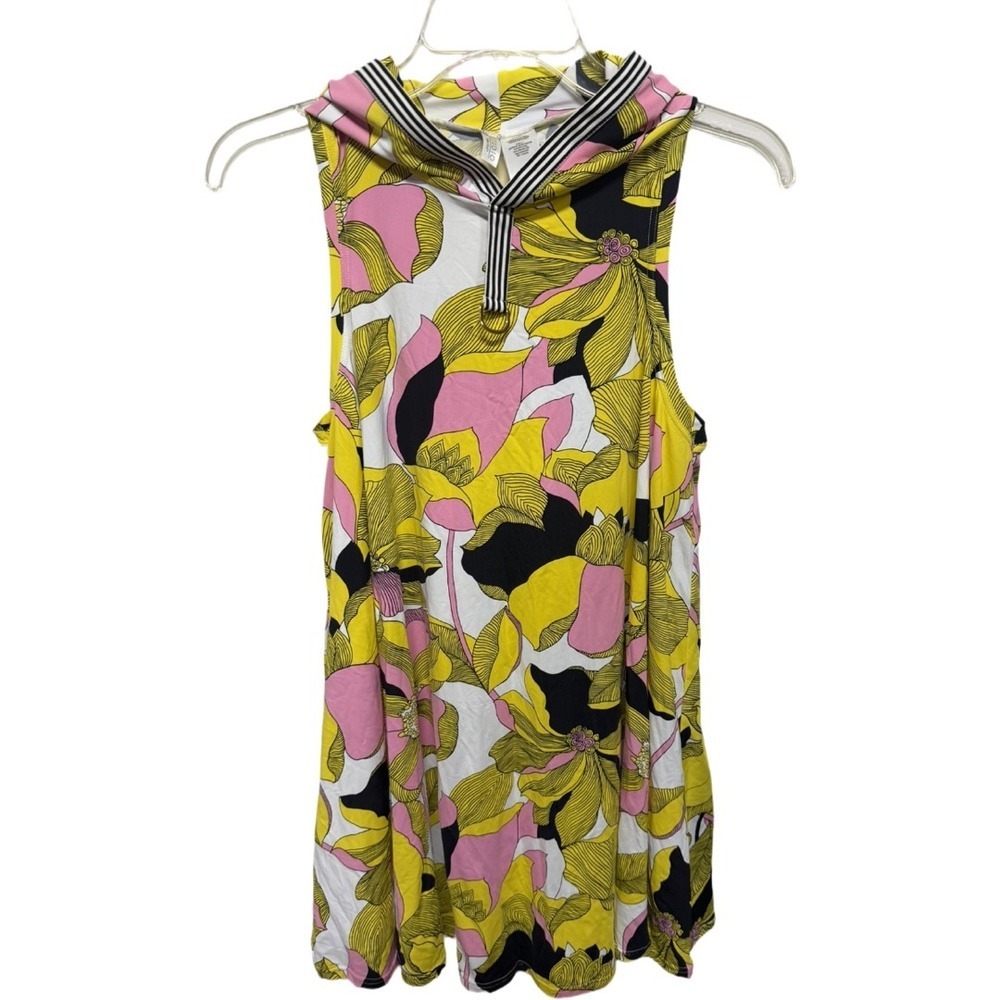 Anne Cole Yellow Pink Floral Swim Coverup Hooded Sz Small Beach Vacation Cruise